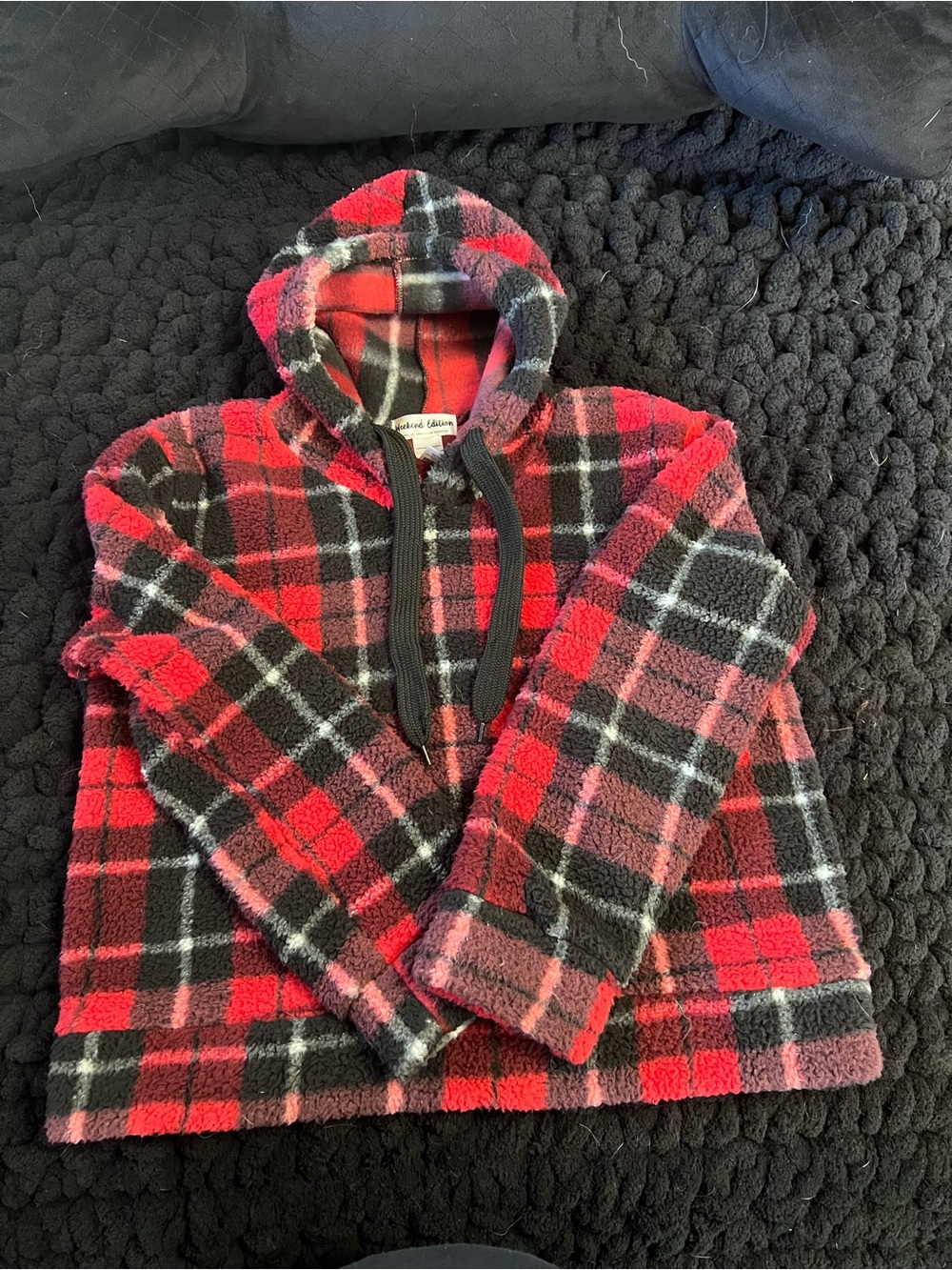 Cozy Plaid Hooded Jacket - Red & Black - Unknown Brand